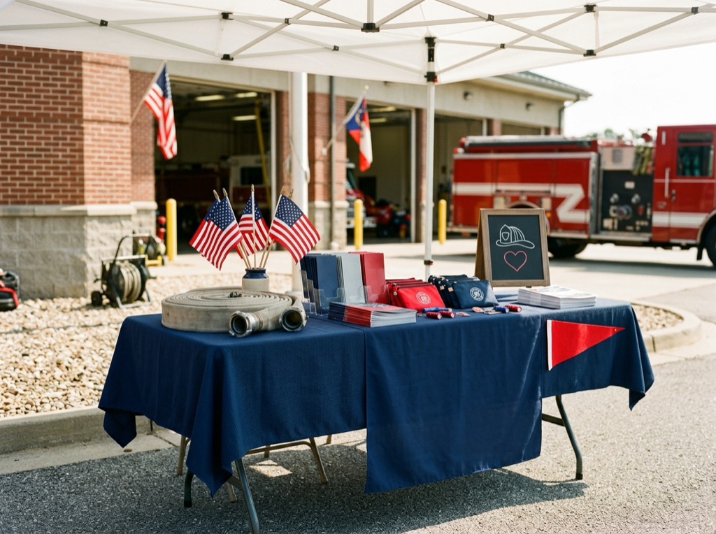 A community appreciation display outside a neighborhood fire station